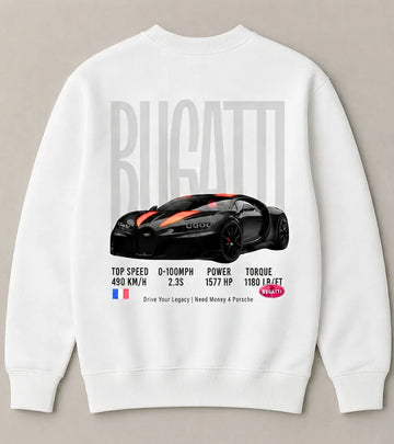 Bugatti Chiron hypercar white crewneck sweatshirt