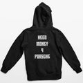 Classic Dream Text hoodie back view showing Need Money logo and modern urban streetwear style