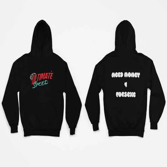 Classic Power Text hoodie back view showing Need Money logo and modern urban streetwear fashion style