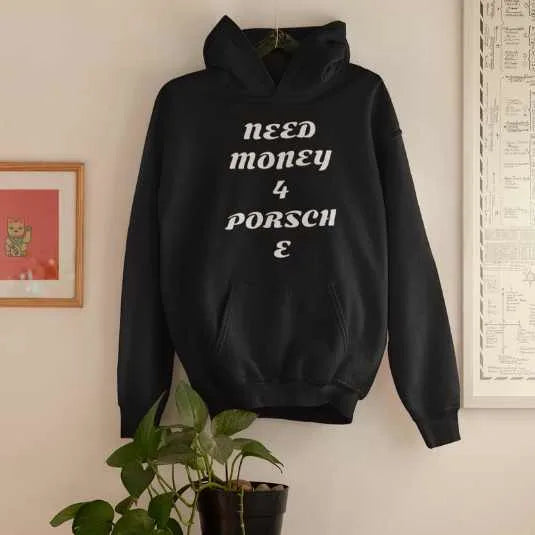 Need Money Classic Vision hoodie front view with premium streetwear design and motivational urban branding