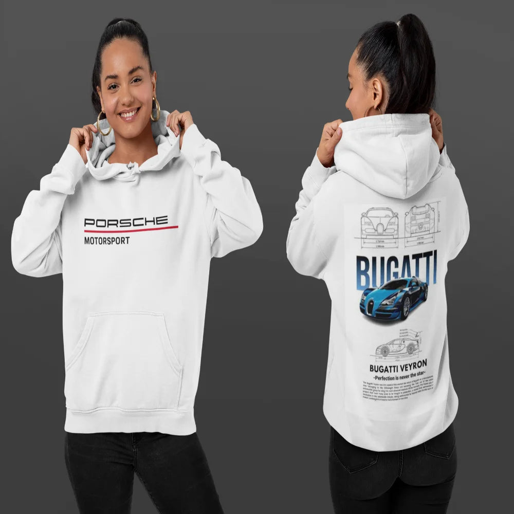 Porsche logo back print hoodie men street style