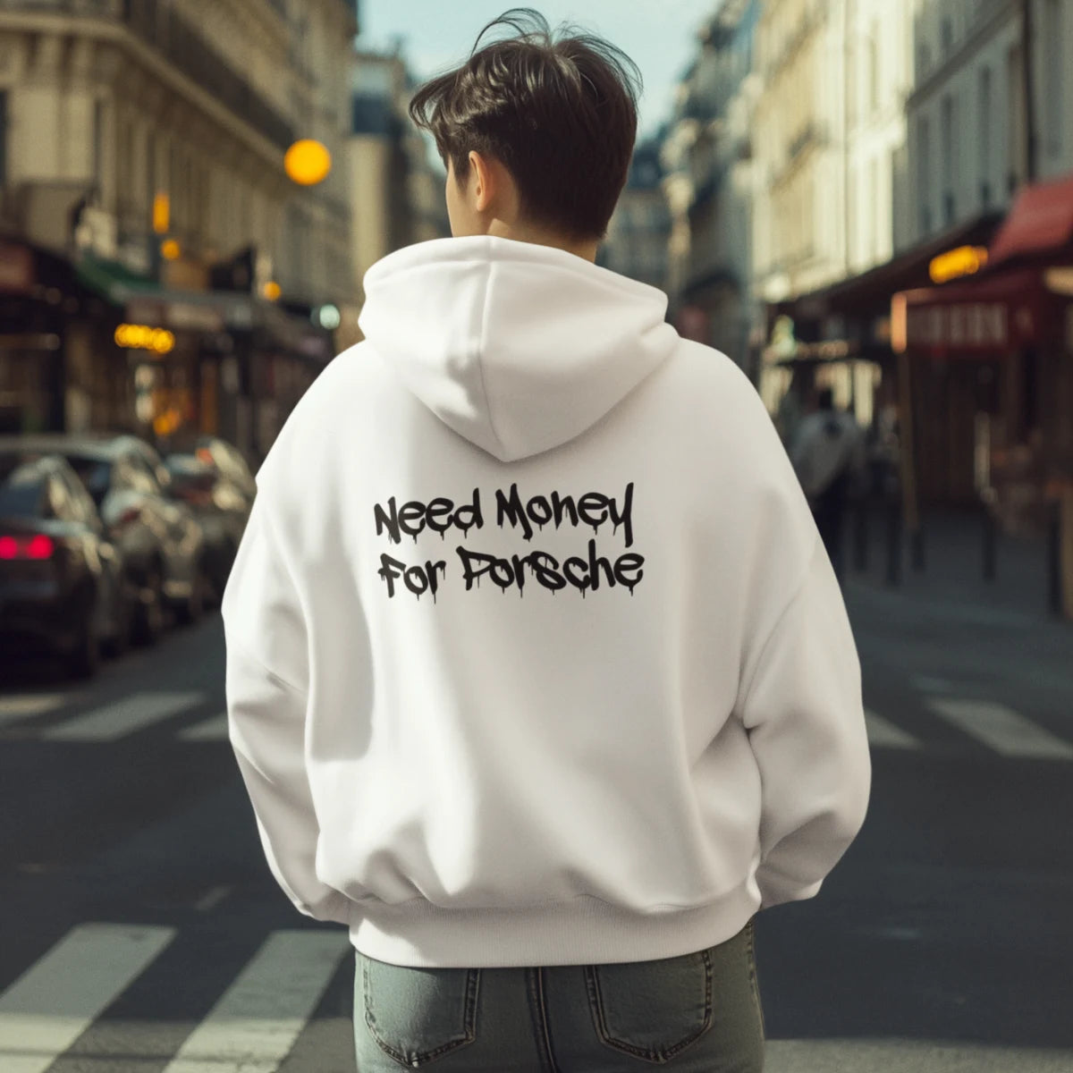 Classic White Porsche Hoodie – Need Money For Porsche Graphic Sweatshirt