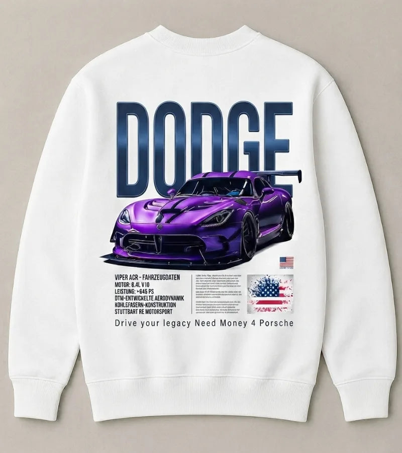 White Dodge dream car graphic sweatshirt