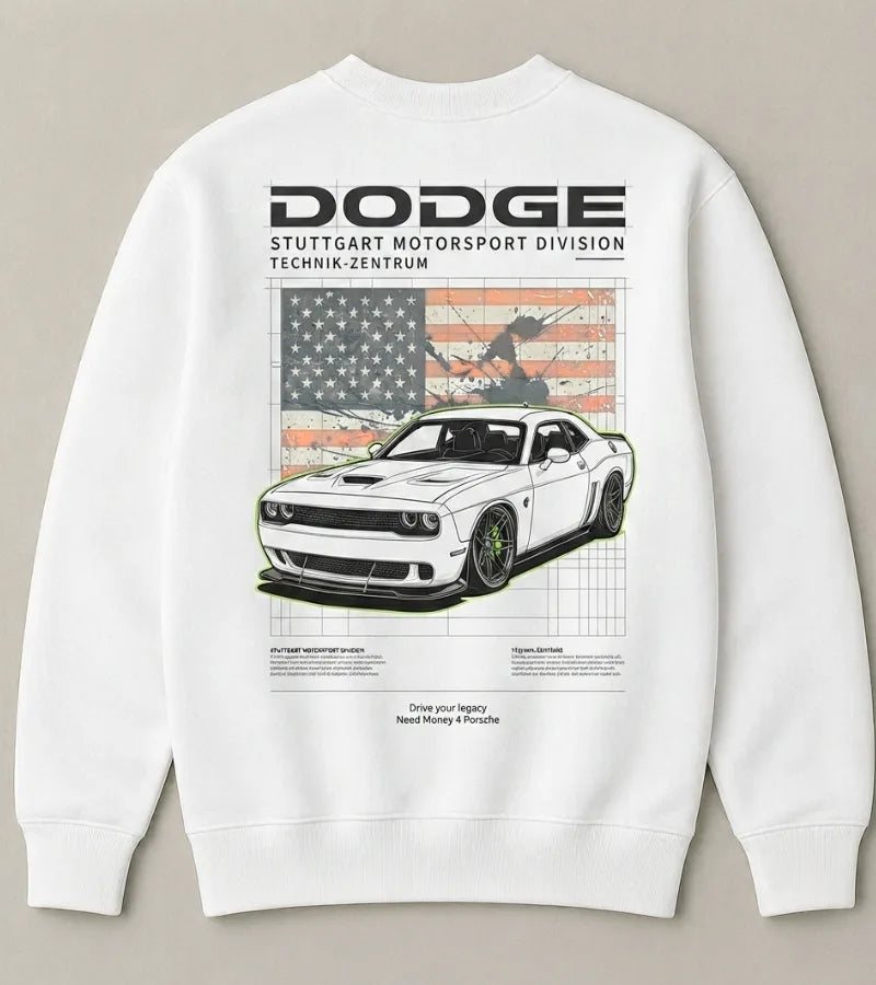 White Dodge muscle car graphic sweatshirt