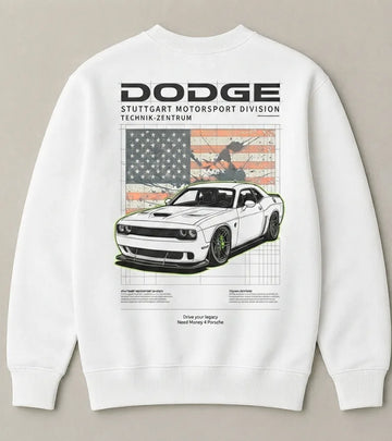 White Dodge muscle car graphic sweatshirt