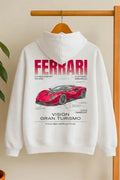 White Ferrari oversized graphic hoodie for car lovers