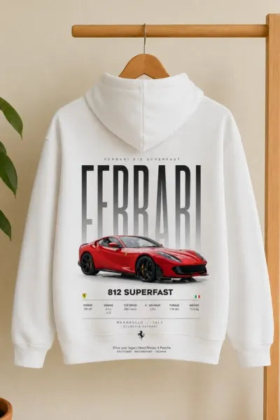 Ferrari automotive lifestyle white oversized hoodie