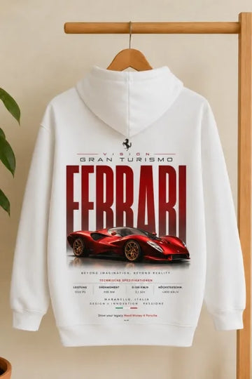 Premium Ferrari white graphic streetwear hoodie