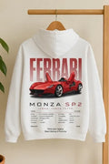 White Ferrari graphic hoodie for sports car lovers