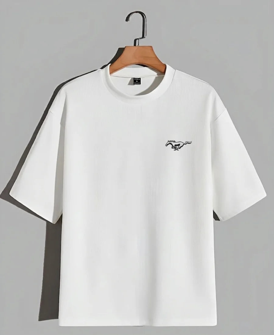 Ford Mustang themed graphic logo white cotton tee