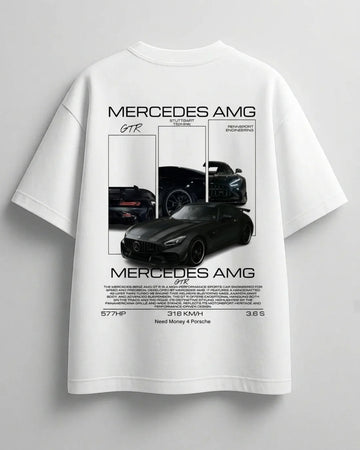 Trendy Mercedes-inspired white graphic tee for men