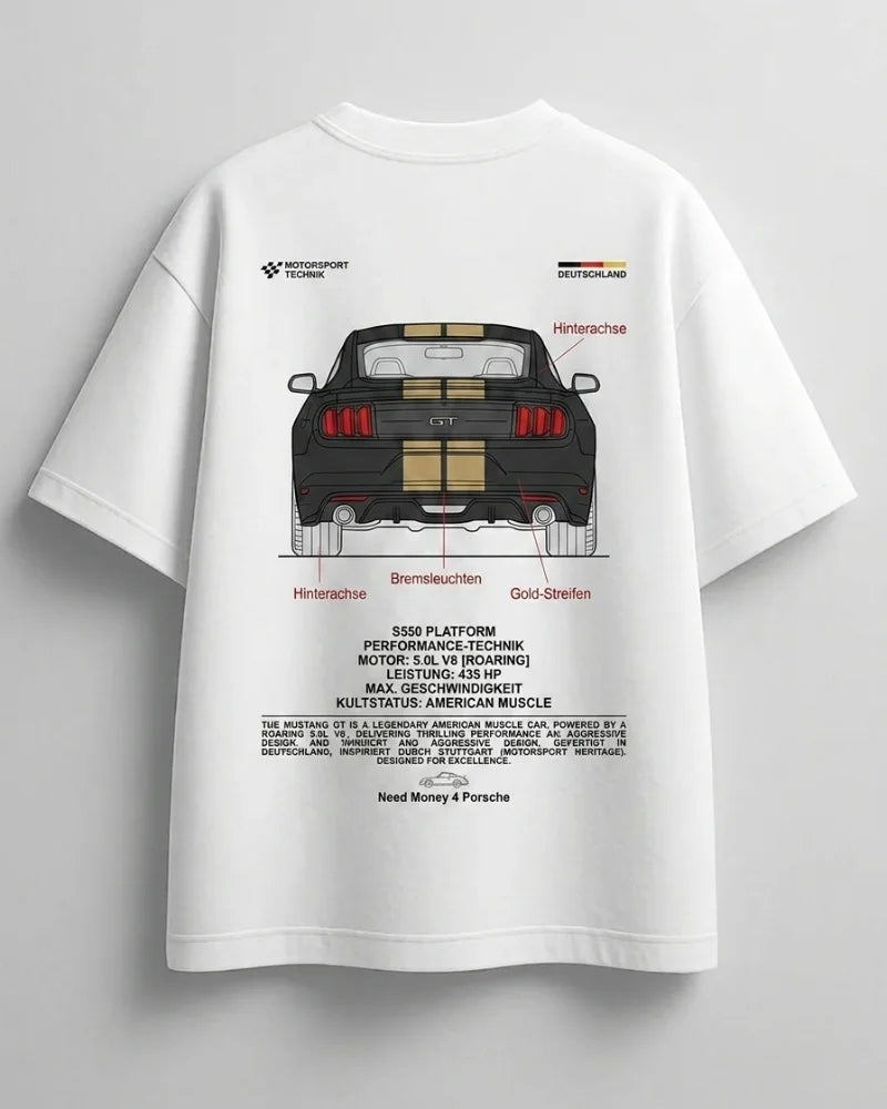 Premium white cotton oversized Mustang graphic tee