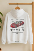 Tesla Premium Automotive White Hoodie graphic streetwear oversized unisex pullover