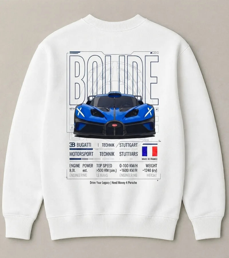 Hypercar Lover Bugatti White Sweatshirt