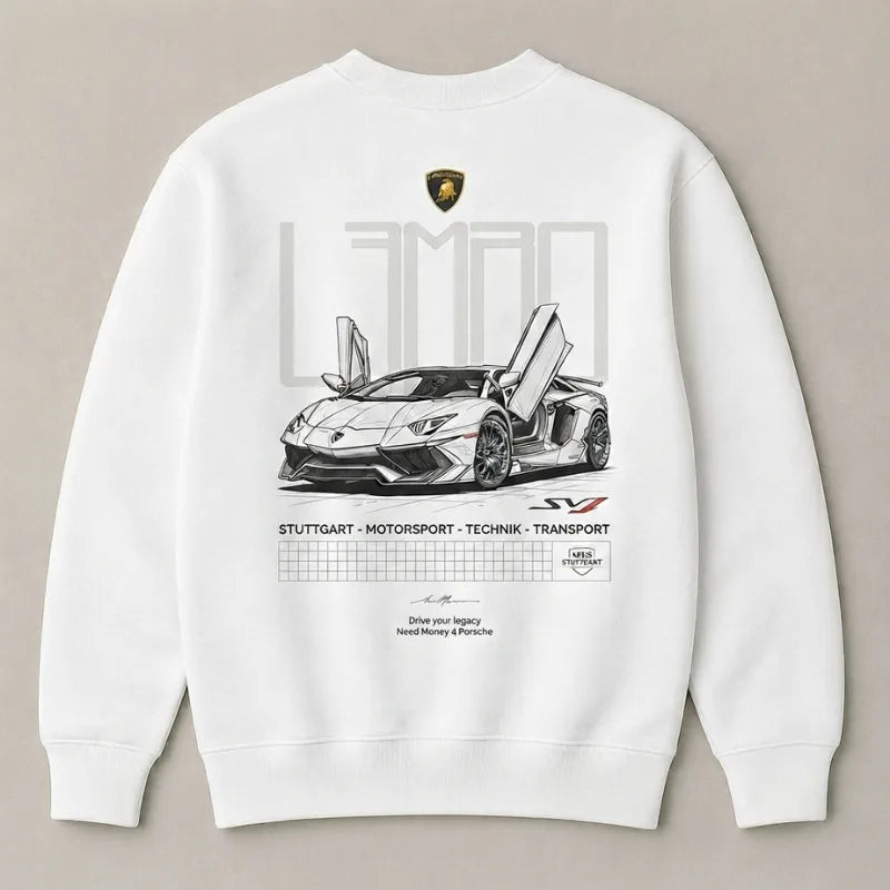 White Lamborghini Aventador graphic sweatshirt
