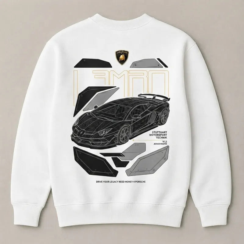 Lamborghini supercar fan graphic white sweatshirt