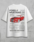 Casual white oversized tee featuring Need Money for Mustang text