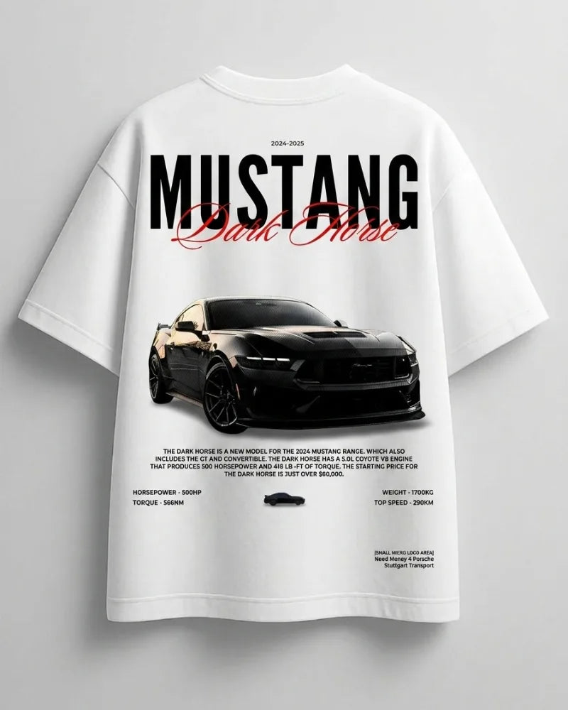 Trendy Mustang inspired white oversized t-shirt