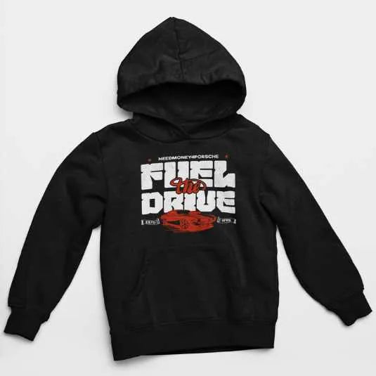 Need Money Classic Drive hoodie front view with premium streetwear design and motivational urban branding