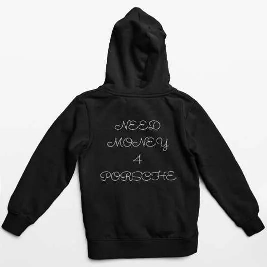 Need Money Classic Identity hoodie front view with premium streetwear design and bold motivational branding