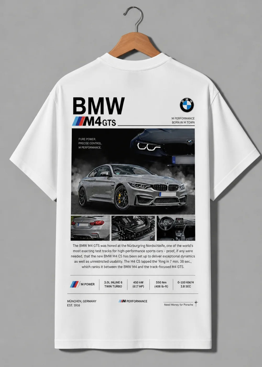 Need Money for Porsche BMW lifestyle streetwear shirt logo close up detail design print