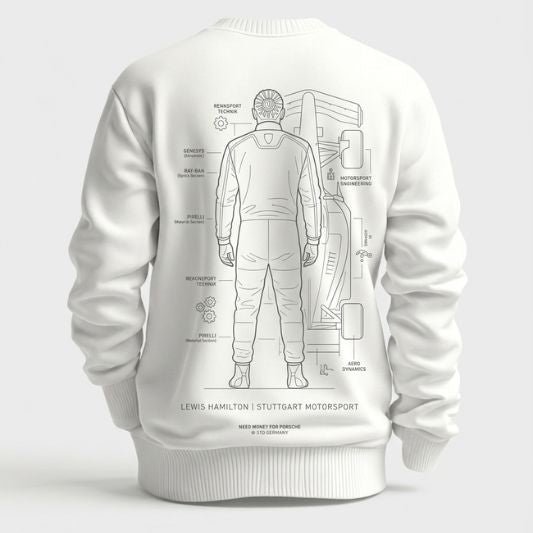 modern sweatshirt with Need Money dreamer logo on front in minimalist style