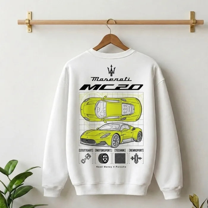 Need Money Classic White Audi inspired Dynamic Power Sweatshirt logo close up design detail