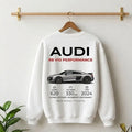 Need Money Classic White Audi inspired Elite Motion Sweatshirt front view clean streetwear style