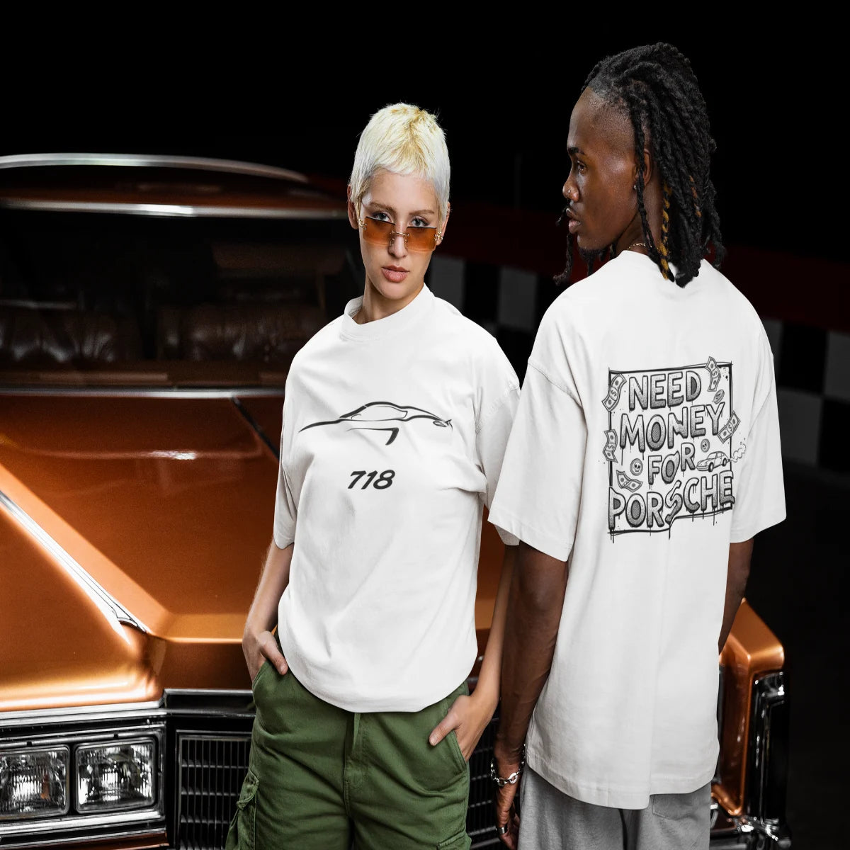 Need Money For Porsche Classic Hustle Oversized T-Shirt hustle print detail