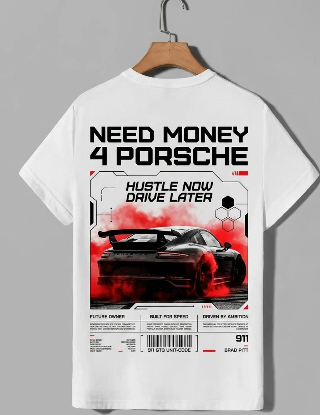 Need Money for Porsche Dodge muscle streetwear Brad Pitt tee black color premium urban fashion look