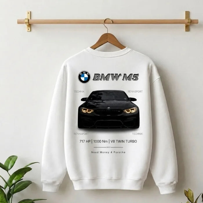Need Money Sweatshirt Porsche BMW inspired streetwear front view trendy casual style