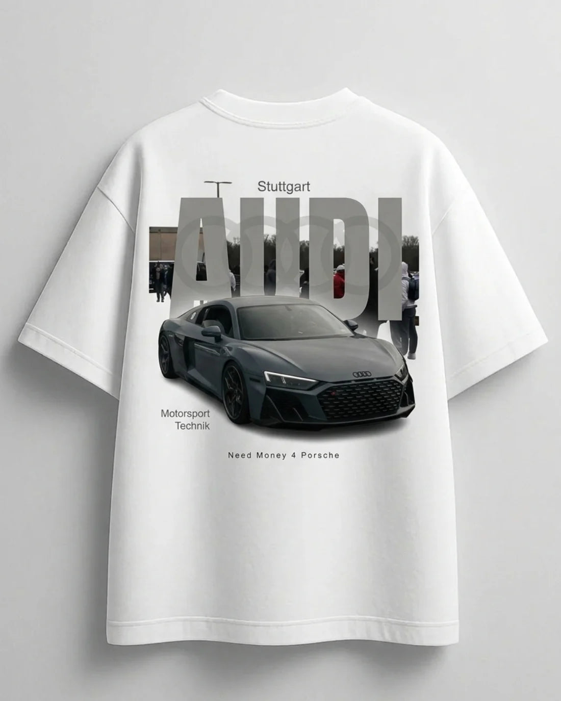 White signature fit oversized streetwear tee by Need Money