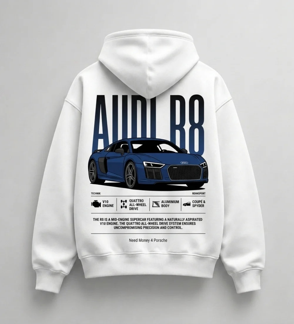Need Money for Audi Porsche bold statement hoodie front view premium streetwear fashion