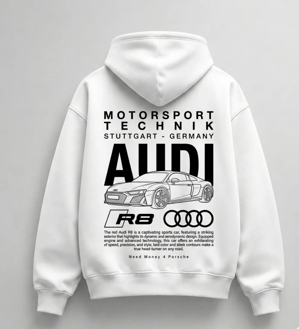 Need Money for Audi Porsche bold statement hoodie lifestyle urban casual automotive outfit
