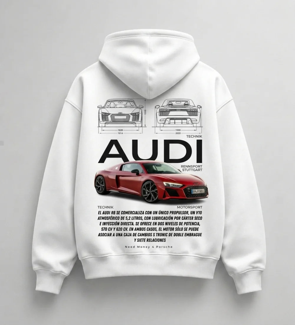 Need Money for Audi Porsche bold statement hoodie white color clean premium street style