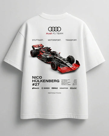 Oversized white Need Money for Benz graphic streetwear shirt