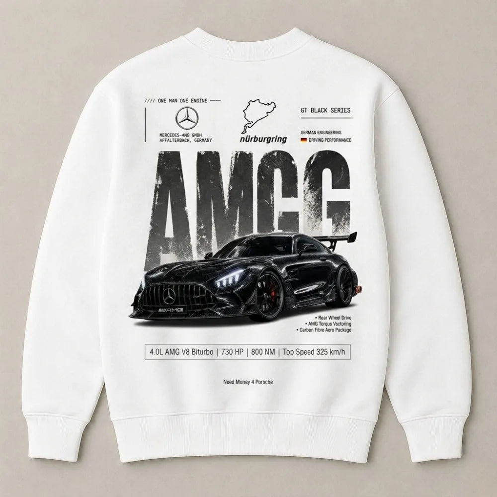 White Benz inspired streetwear sweatshirt for men