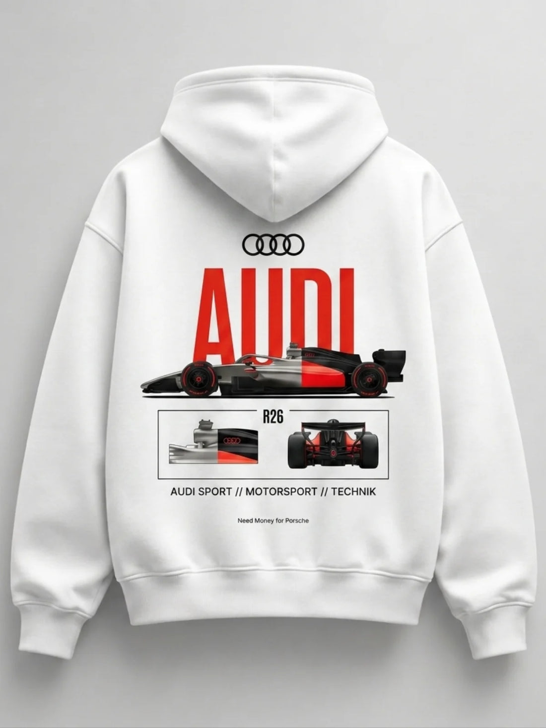 Need Money for Benz Mercedes aesthetic fleece hoodie white color clean minimal fashion style