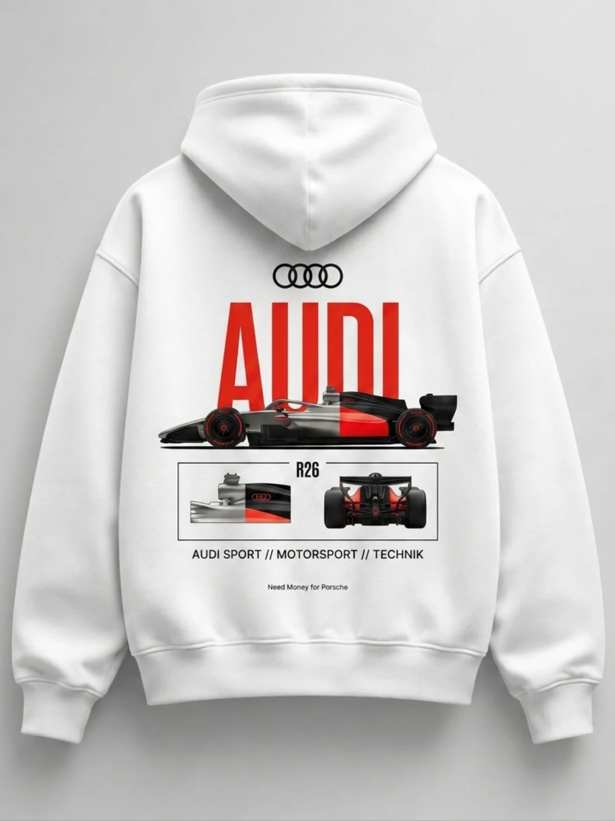 Need Money for Benz Mercedes aesthetic fleece hoodie white color clean minimal fashion style