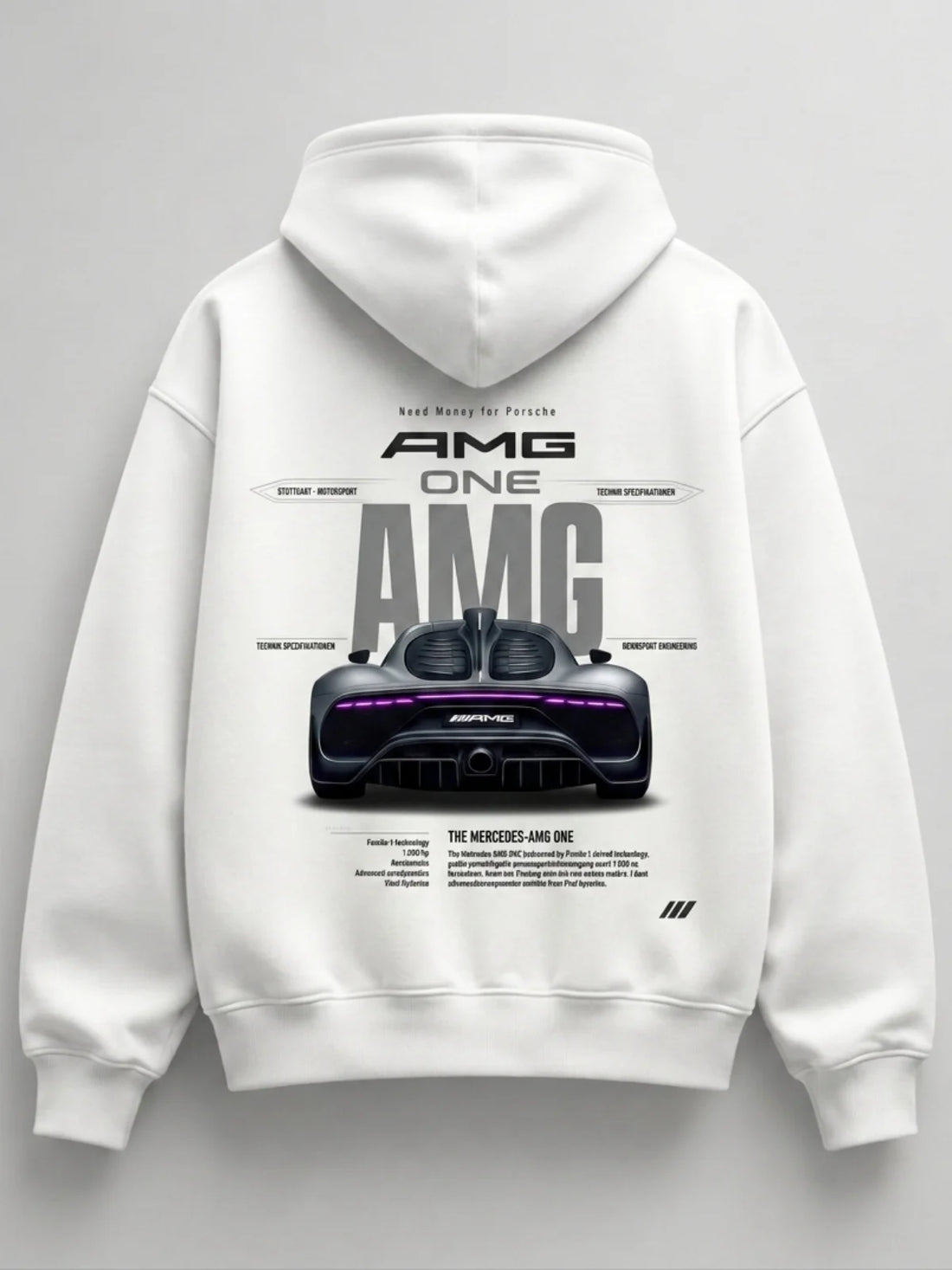 Need Money for Benz Mercedes graphic logo hoodie close up logo detail premium print