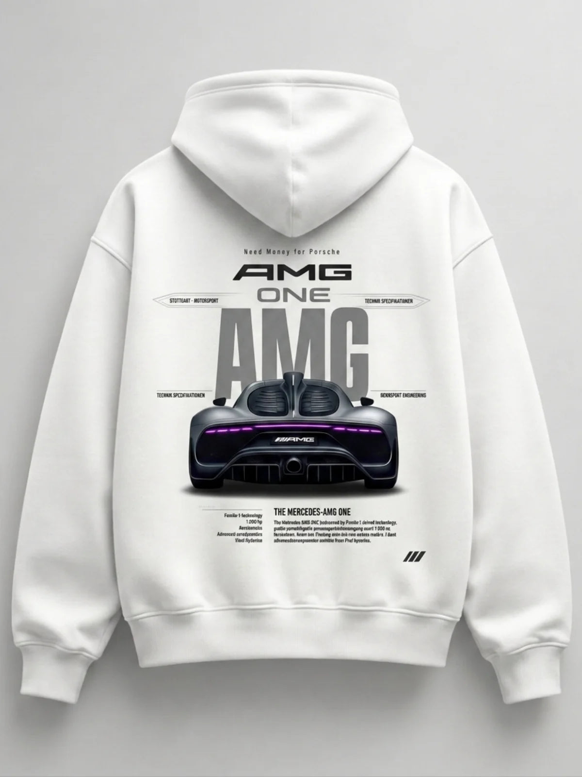 Need Money for Benz Mercedes graphic logo hoodie close up logo detail premium print