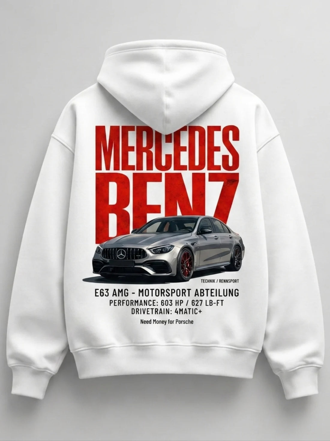 Need Money for Benz Mercedes minimal text hoodie front view clean streetwear fashion style