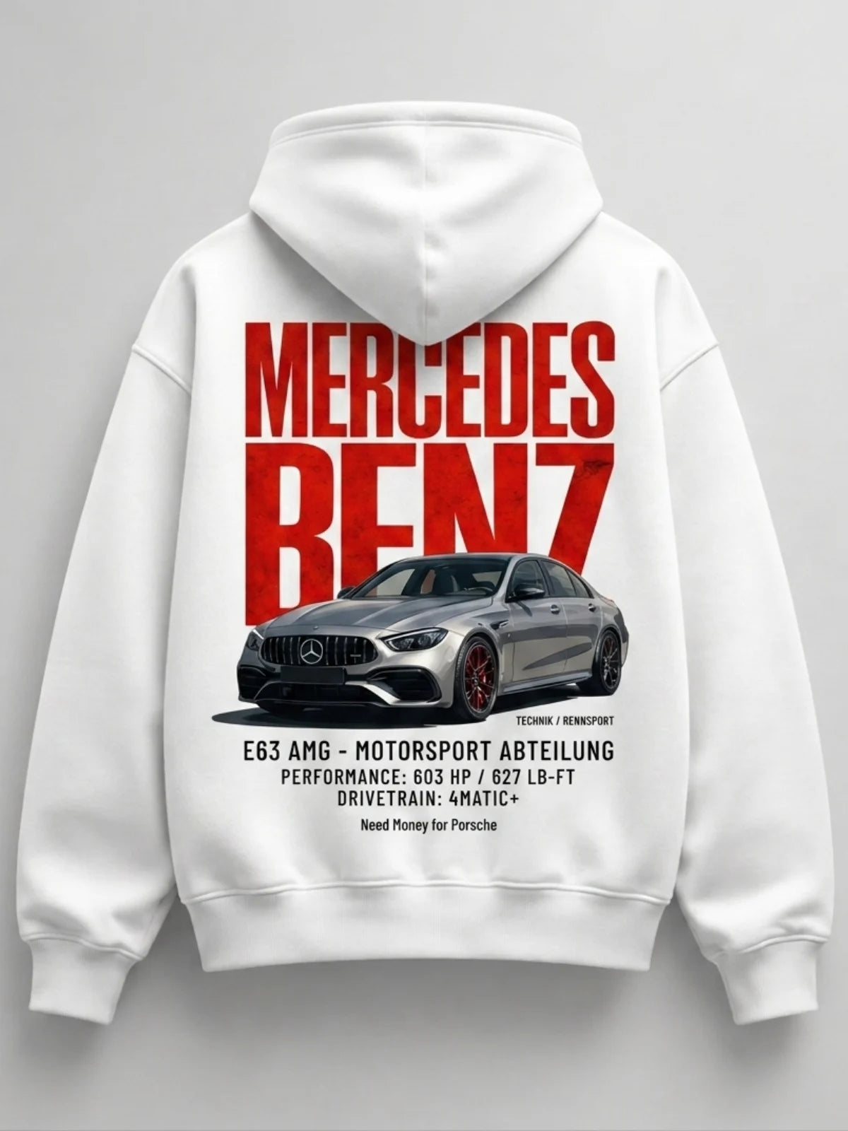 Need Money for Benz Mercedes minimal text hoodie front view clean streetwear fashion style
