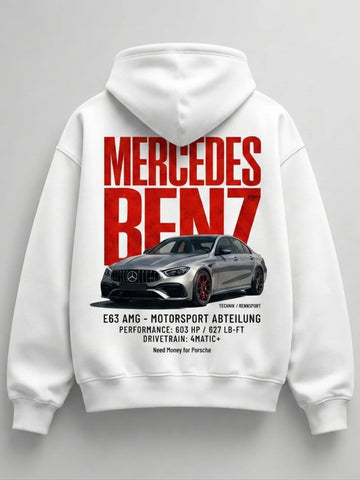 Need Money for Benz Mercedes minimal text hoodie front view clean streetwear fashion style