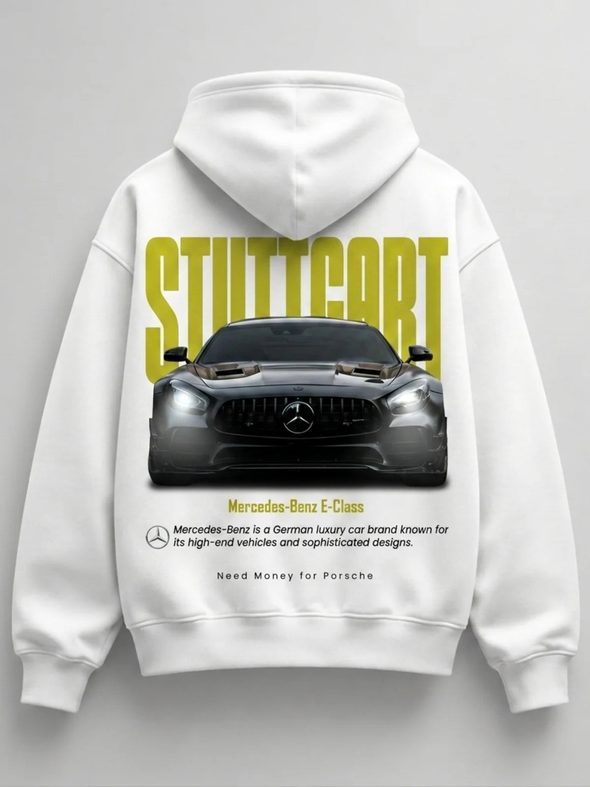 Need Money for Benz Mercedes minimal text hoodie side angle trendy streetwear apparel fit