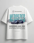 Need Money for Benz Mercedes trendy white graphic tee front view