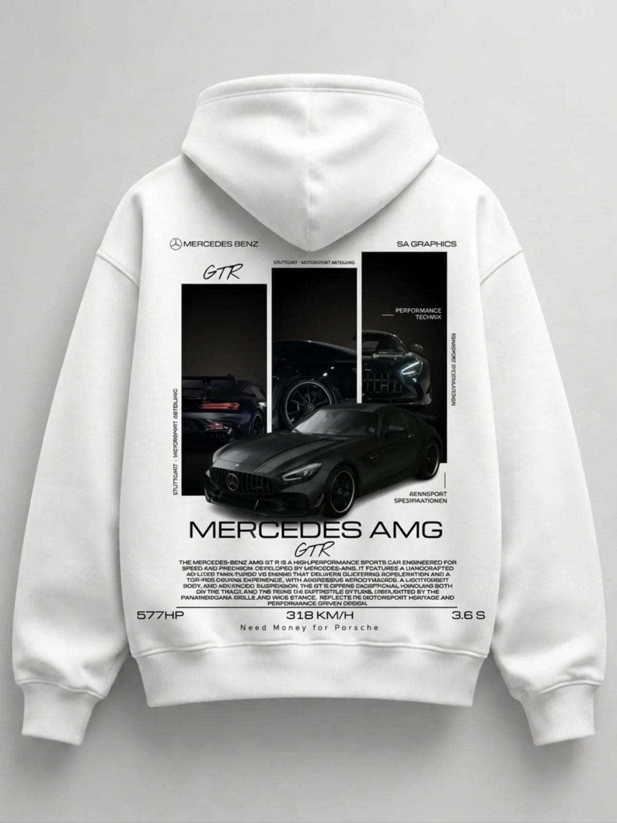 Need Money for Benz Mercedes urban streetwear hoodie back print bold urban graphic design