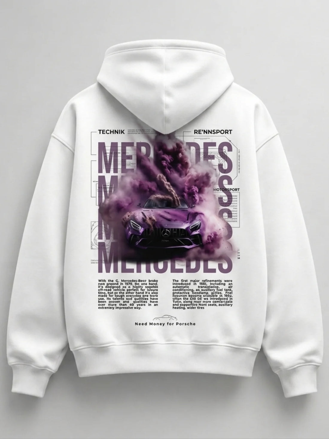 Need Money for Benz Mercedes urban streetwear hoodie close up graphic detail design print