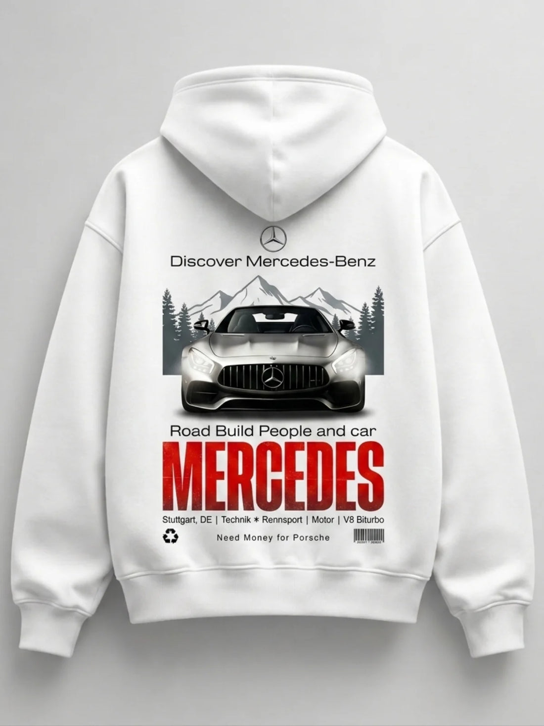 Need Money for Benz Mercedes urban streetwear hoodie white color clean minimal fashion style