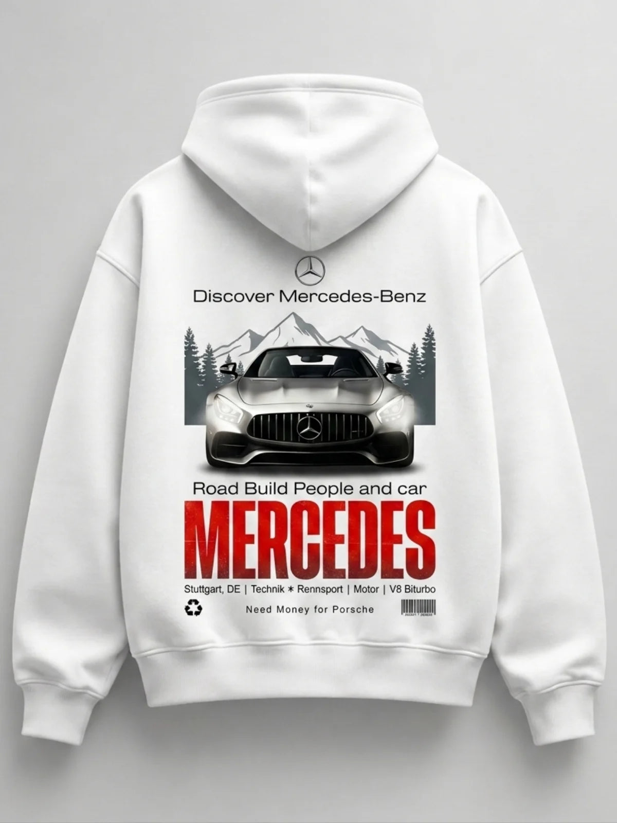 Need Money for Benz Mercedes urban streetwear hoodie white color clean minimal fashion style
